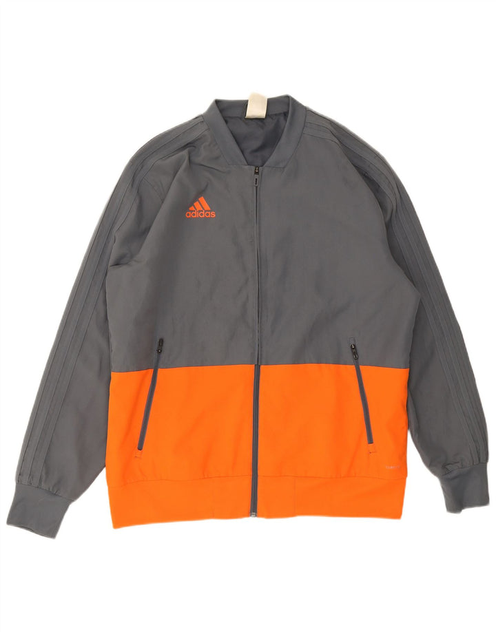 Мужская куртка-бомбер Adidas UK 40, большая серая, полиэстер с цветными блоками
