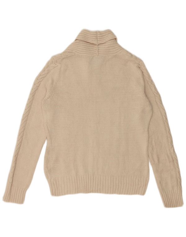 Chaps Womens Shawl Neck Jumper Sweater UK 14 Medium Off White Cotton