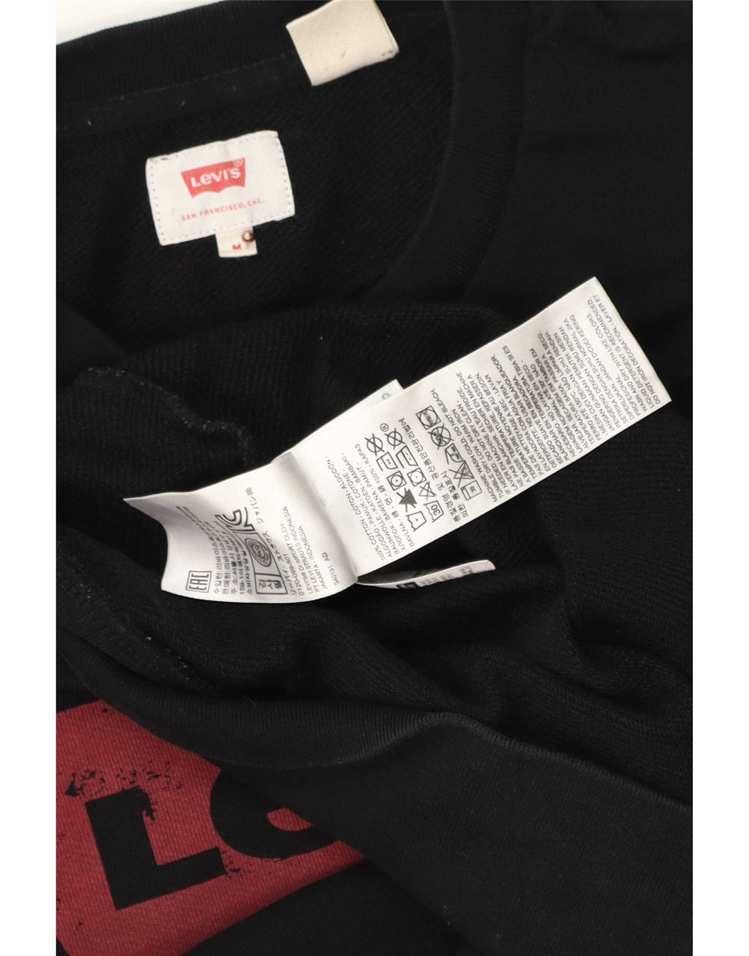 Мужской свитшот с рисунком Levi's, хлопковый джемпер среднего размера, черный