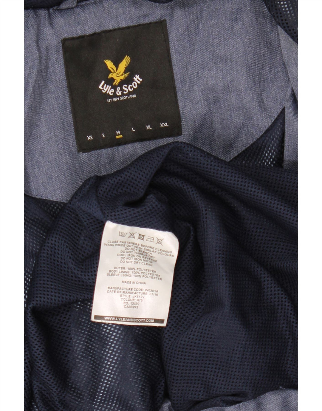 Мужская дождевик с капюшоном Lyle & Scott UK 38, средний синий полиэстер