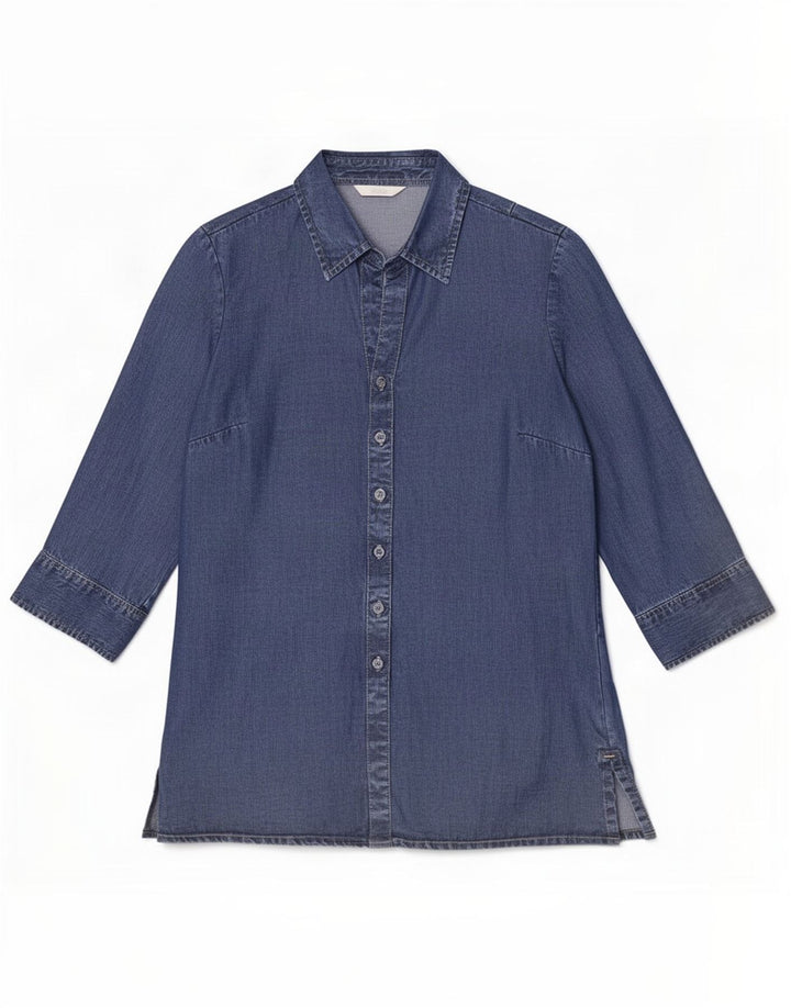 Женская джинсовая рубашка с рукавом 3/4 Marks & Spencer UK 12, средний синий лиоцелл