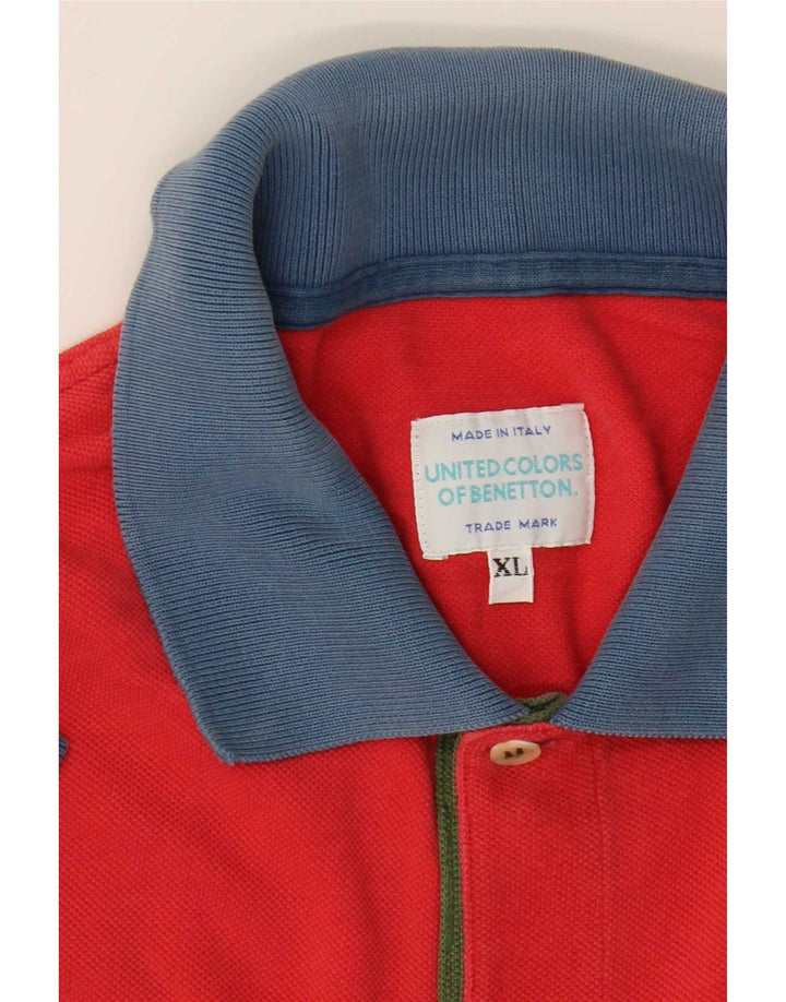 Мужская рубашка-поло Benetton XL красная с цветными блоками