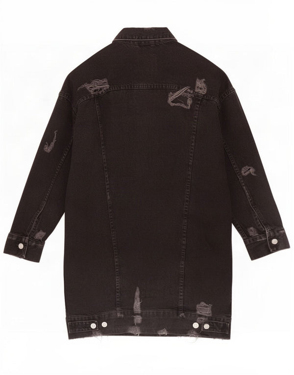 Zara Womens Trafaluc Distressed Denim Coat UK 10 Small Black Cotton
