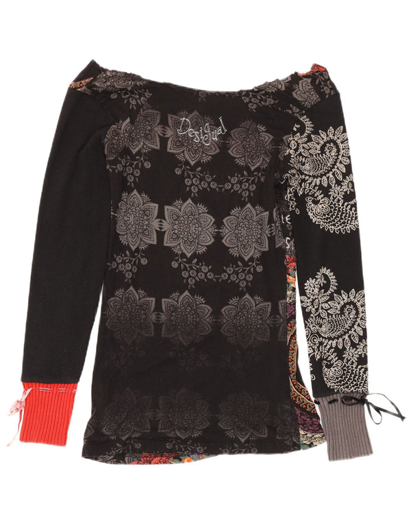Женский топ Desigual с длинным рукавом и рисунком, Великобритания, 8, маленький, черный, хлопковый с цветочным принтом