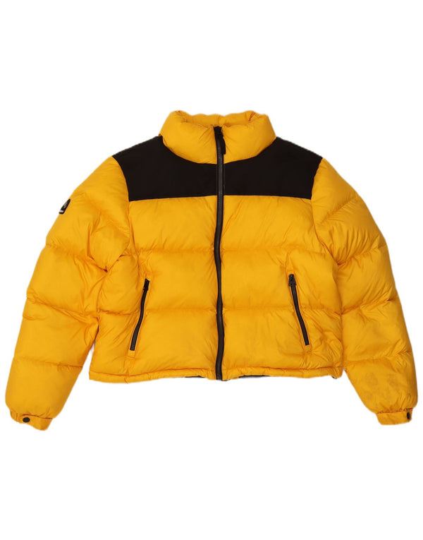 Женская укороченная стеганая куртка Superdry UK 16, большой желтый нейлон с цветными блоками