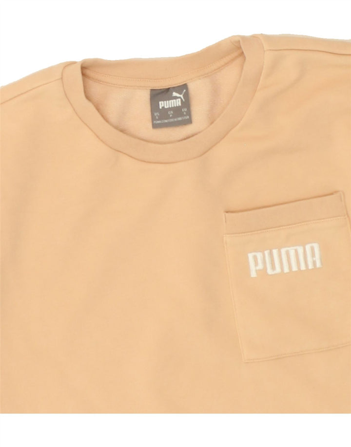 PUMA Womens Oversized Graphic Sweatshirt Jumper UK 10 Small Beige Cotton Vintage Puma and Second-Hand Puma from Messina Hembry 