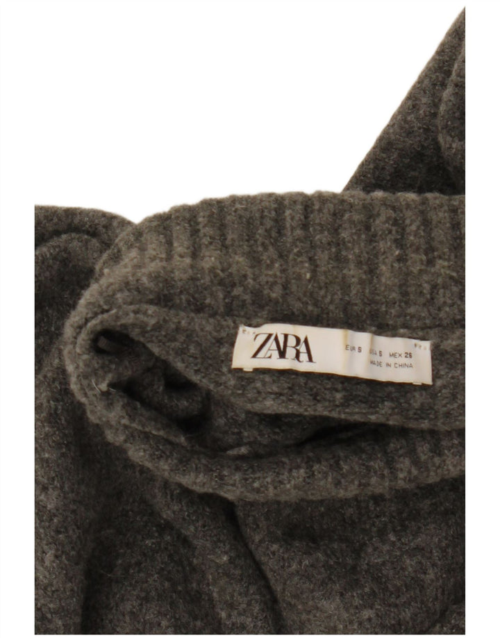 Женский укороченный джемпер с высоким воротником Zara, размер UK 10, маленький серый