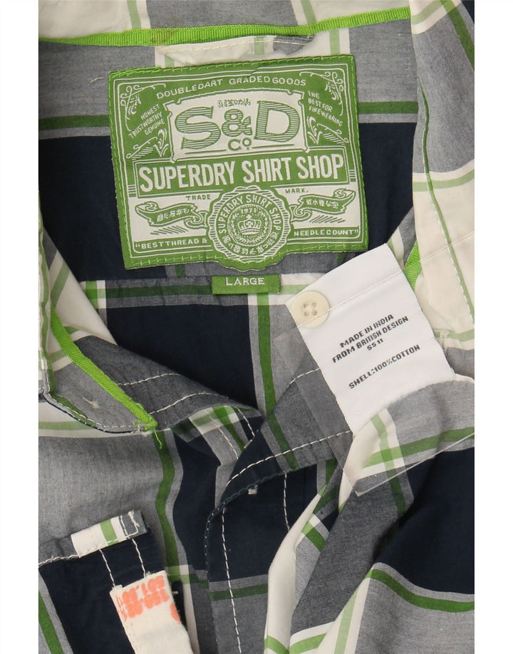 Superdry Мужская рубашка с коротким рукавом, большая темно-синяя клетка, хлопок