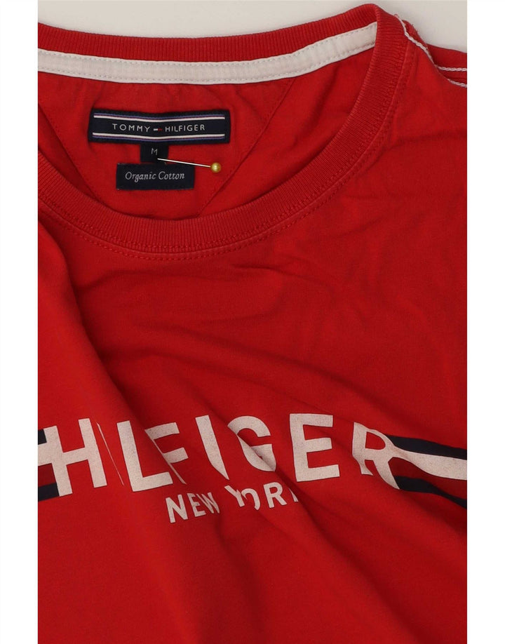 Мужская футболка с рисунком Tommy Hilfiger, хлопковый топ среднего красного цвета
