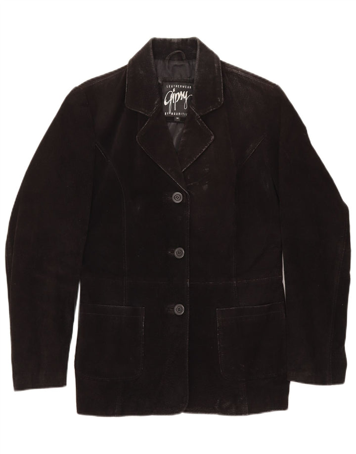Женский замшевый пиджак GYPSY на 3 пуговицах, Великобритания 14, средний черный кожаный
