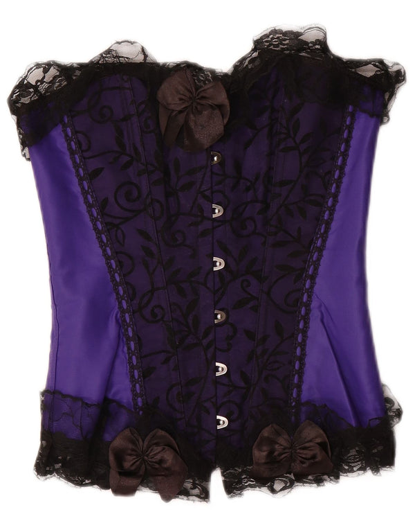 ВИНТАЖНЫЙ женский корсетный топ UK 8, маленький фиолетовый с цветочным принтом, полиэстер