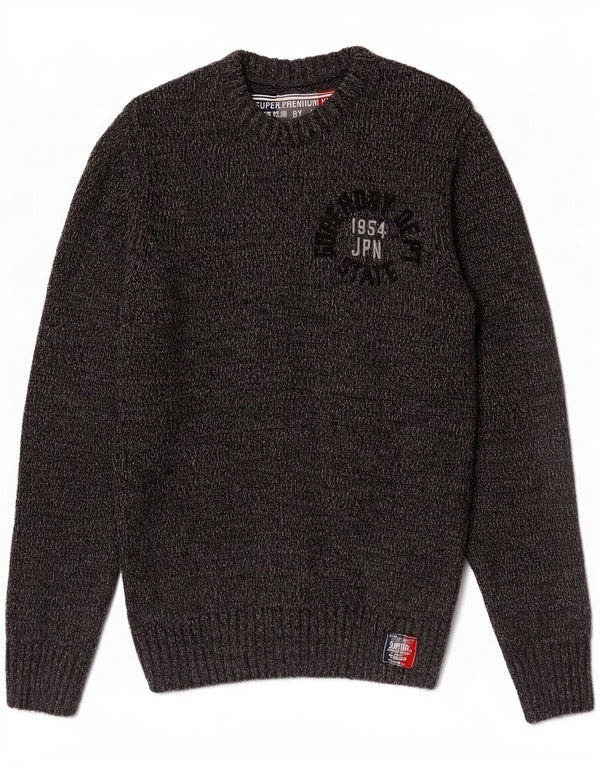 Мужской джемпер с круглым вырезом Superdry с рисунком, средний серый акрил в крапинку