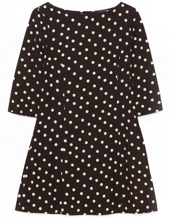 Zara Womens 3/4 Sleeve A-Line Dress UK 10 Small Navy Blue Polka Dot