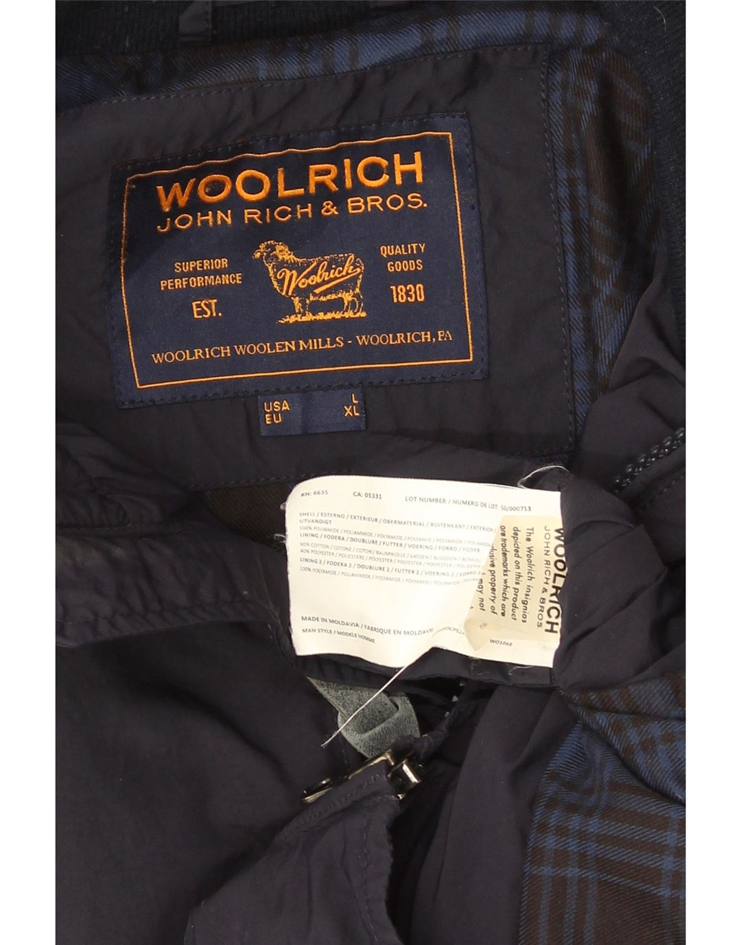 Мужская куртка-бомбер Woolrich UK 40, большая, темно-синяя, полиамид
