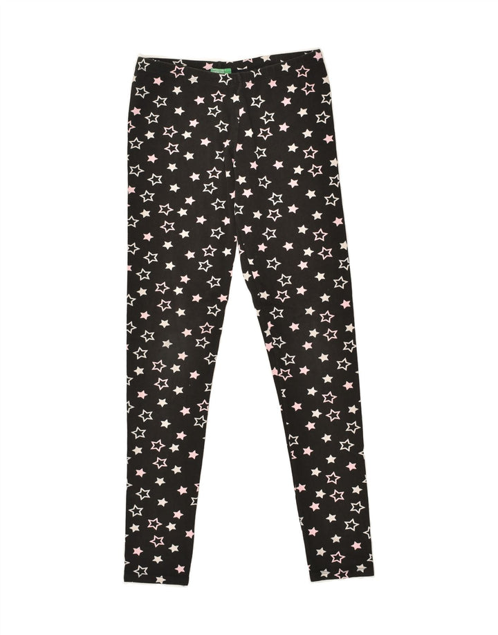 BENETTON Girls Graphic Leggings 11-12 Years 2XL W22 L26 Black Cotton | Vintage Benetton | Thrift | Second-Hand Benetton | Used Clothing | Messina Hembry 