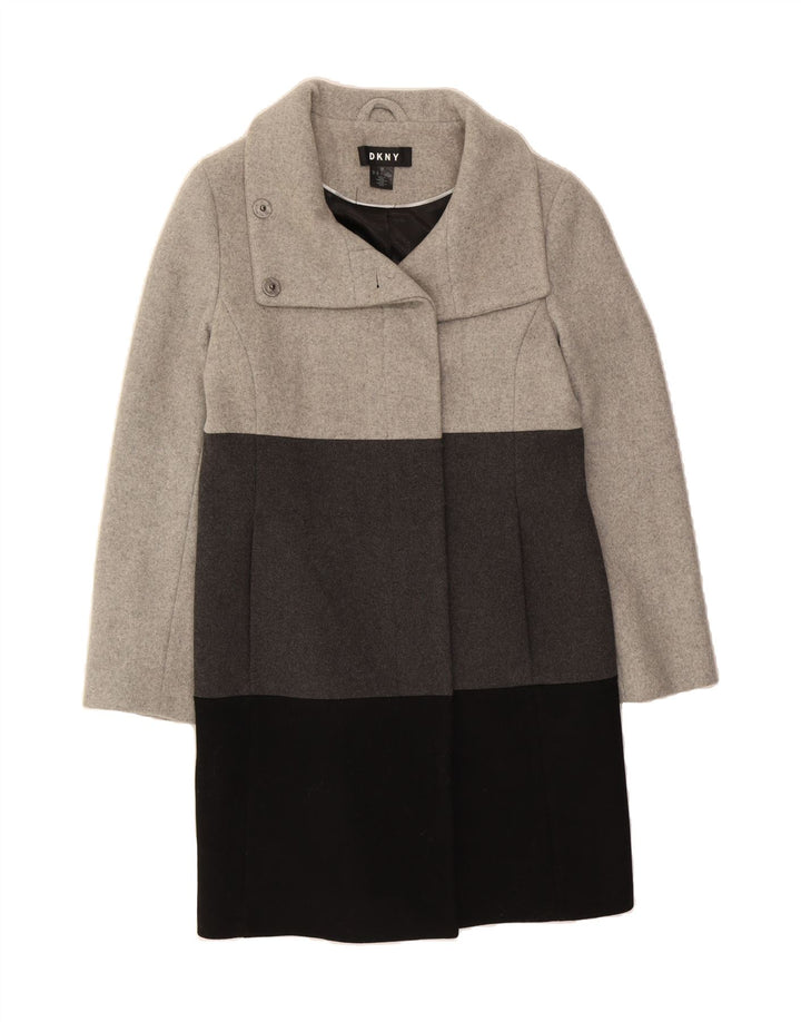 DKNY Womens Overcoat UK 14 Medium Grey Colourblock Wool Vintage Dkny and Second-Hand Dkny from Messina Hembry 