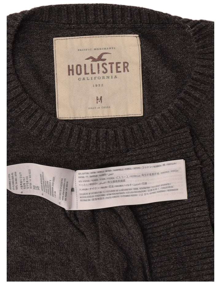 Мужской джемпер с круглым вырезом Hollister, хлопковый свитер среднего серого цвета