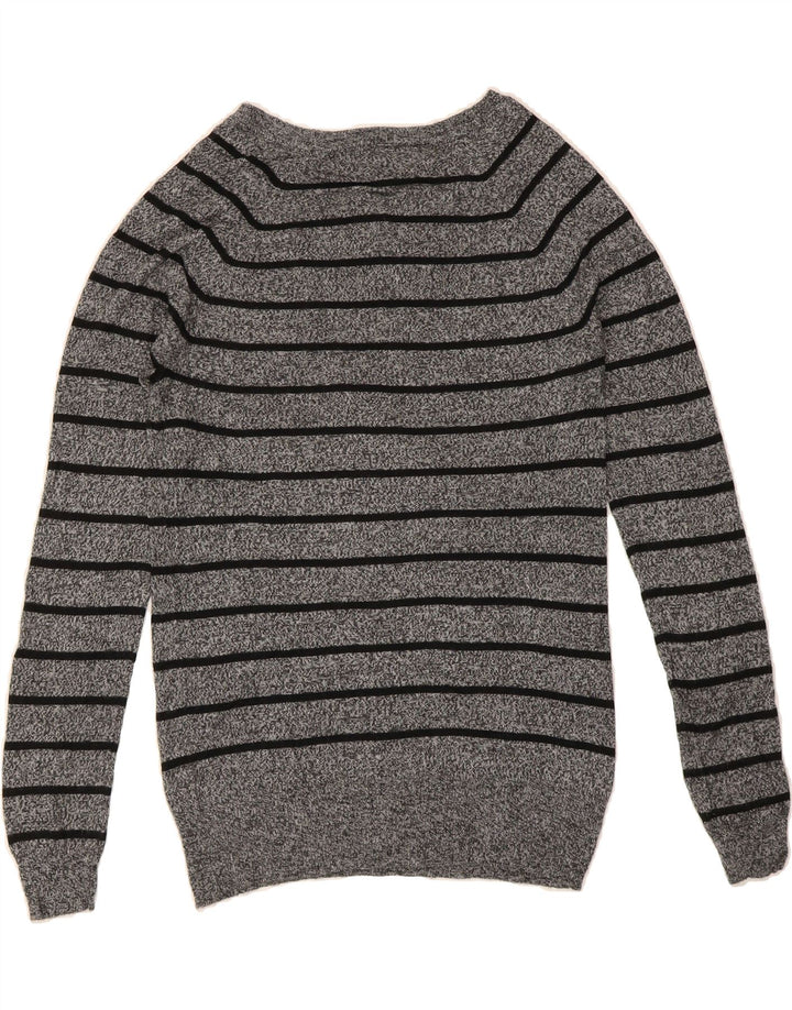 MOSSIMO Womens Boat Neck Jumper Sweater UK 14 Medium Grey Striped Nylon Vintage Mossimo and Second-Hand Mossimo from Messina Hembry 