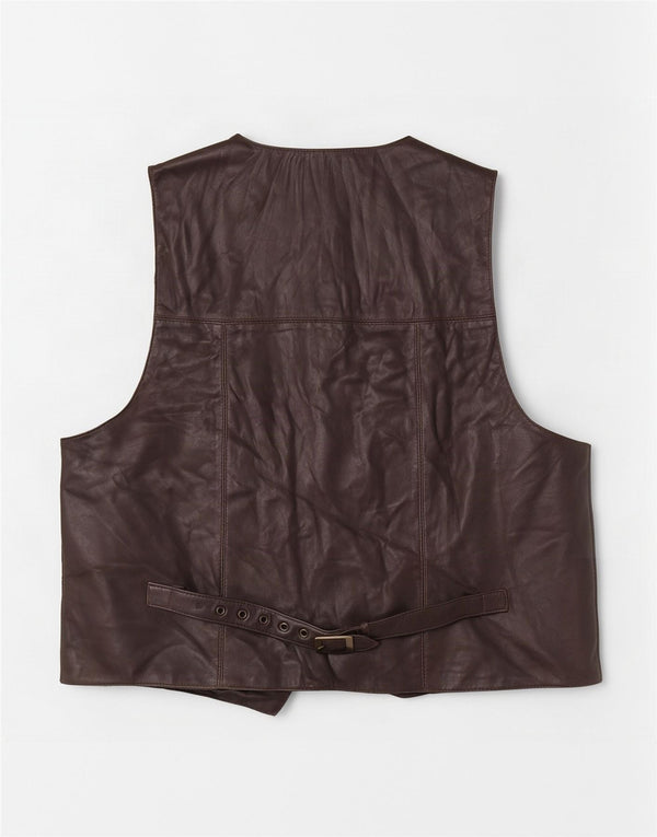 Vintage Mens Leather Waistcoat Medium Brown