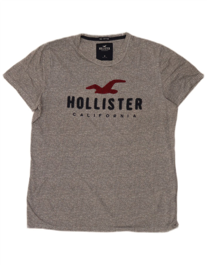 Мужская футболка с рисунком Hollister, топ среднего серого цвета, хлопок