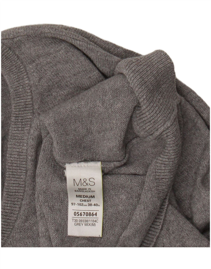 Мужской джемпер с v-образным вырезом Marks & Spencer, средний серый хлопковый свитер