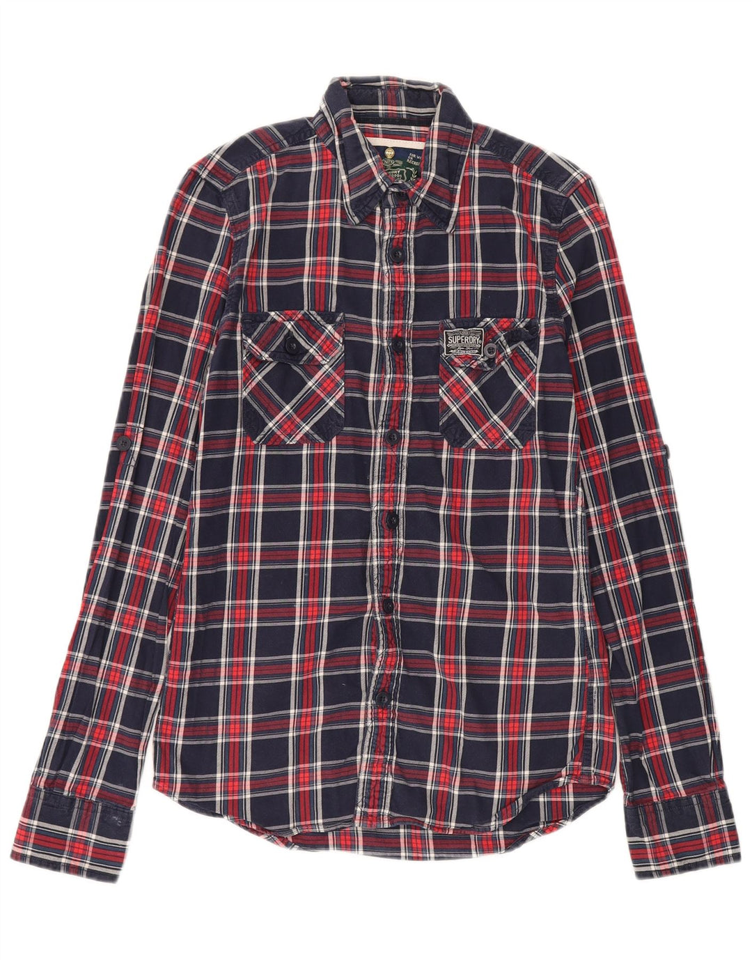 Мужская фланелевая рубашка Superdry, маленькая, темно-синяя, в клетку, хлопок