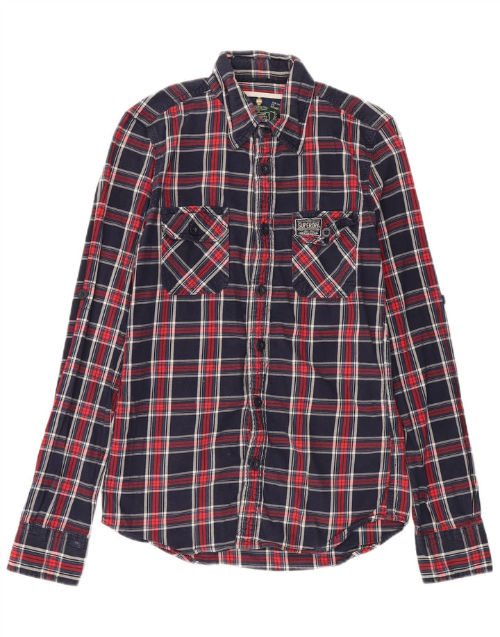 Мужская фланелевая рубашка Superdry, маленькая, темно-синяя, в клетку, хлопок