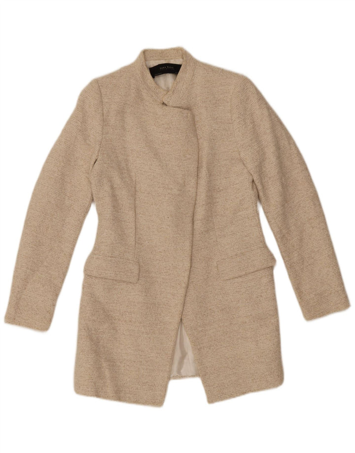 Женский открытый пиджак Zara UK 12, хлопковый средний бежевый с крапинками
