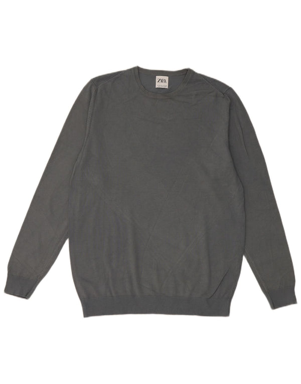 Женский джемпер с круглым вырезом Zara UK 14, вискоза среднего серого цвета