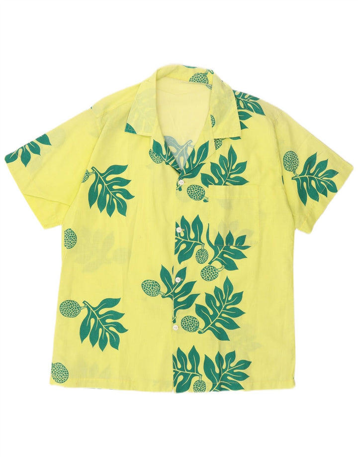 Винтажная мужская рубашка с коротким рукавом среднего желтого цвета с цветочным принтом