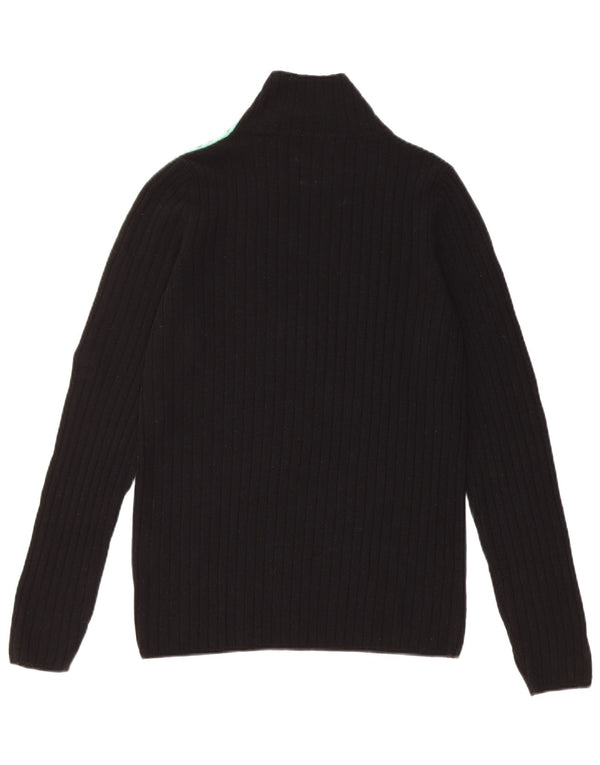 Benetton Womens Turtle Neck Jumper Sweater UK 12 Medium Black Colourblock