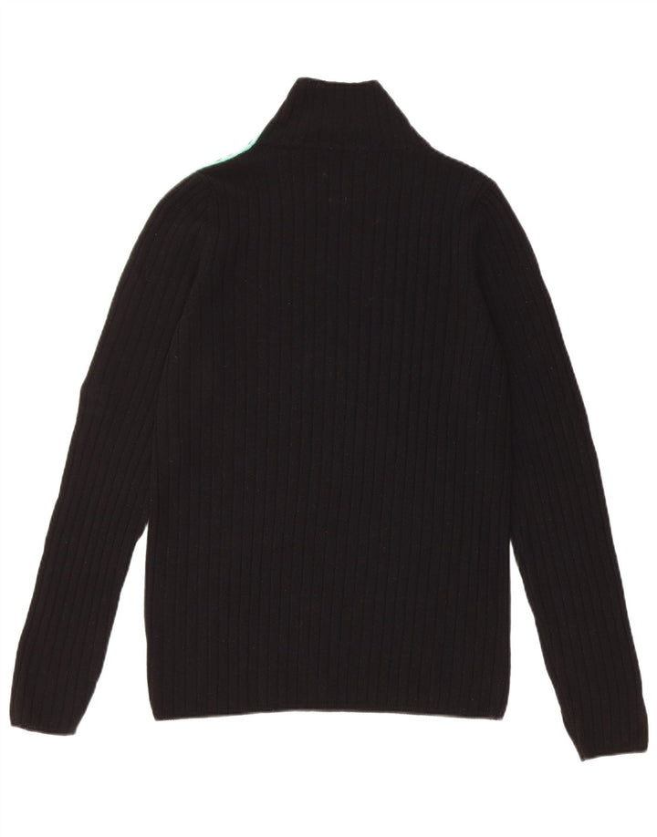 Benetton Womens Turtle Neck Jumper Sweater UK 12 Medium Black Colourblock
