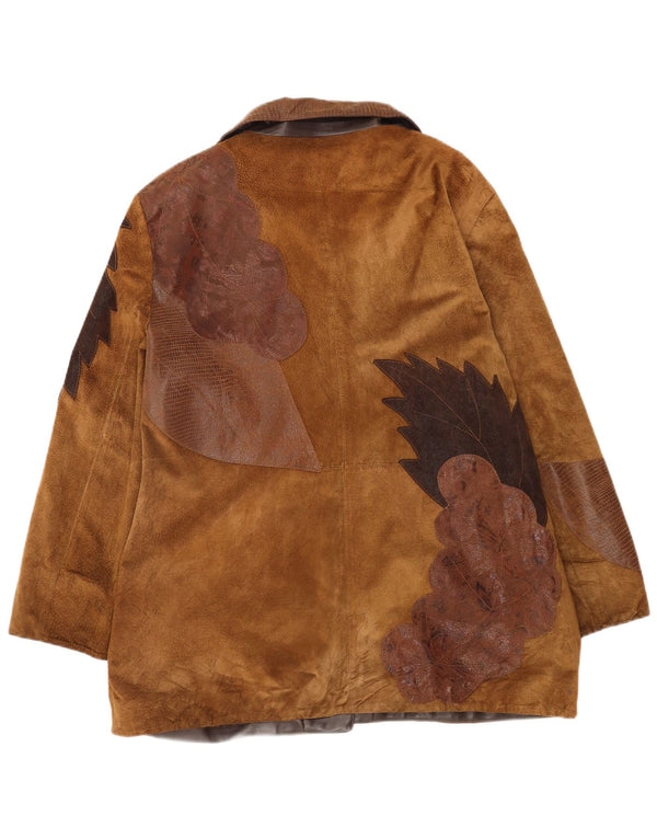 Женская замшевая куртка Centigrade UK 22 3XL Коричневая кожаная с цветочным принтом