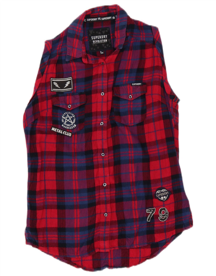 Женская рубашка без рукавов с рисунком Superdry UK 2 2XS в красную клетку
