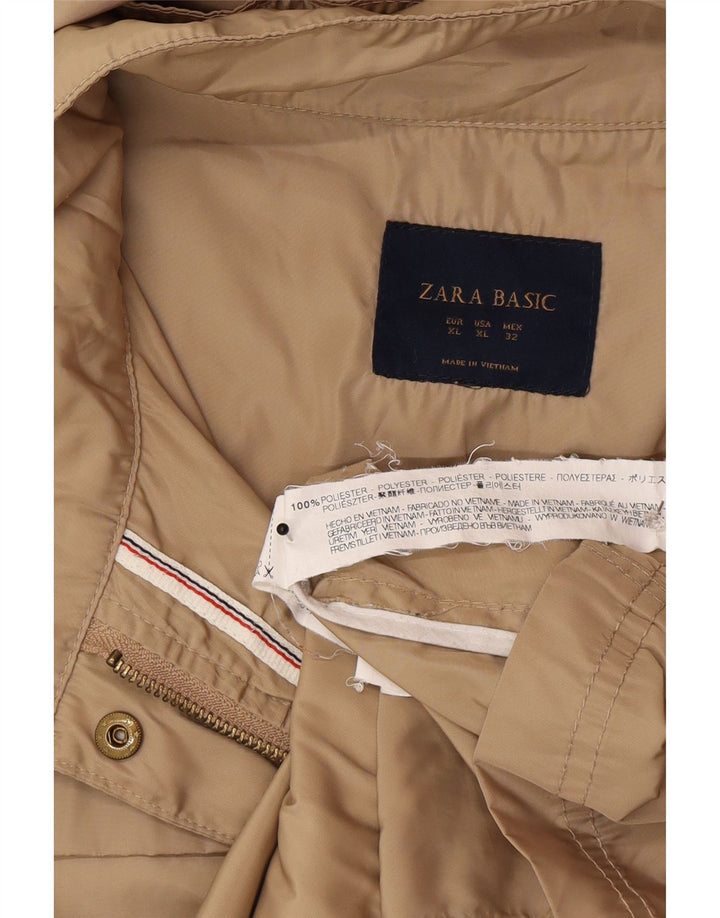 Женская куртка Zara UK 18 XL из полиэстера бежевого цвета с капюшоном