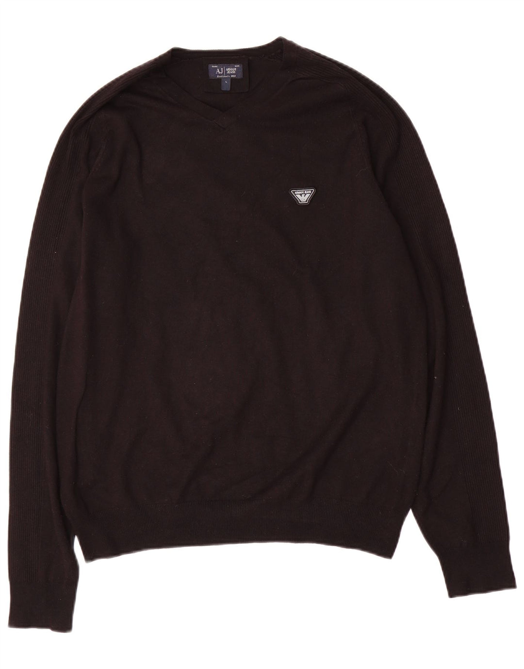 Armani Jeans Мужской джемпер с v-образным вырезом, большой черный вискозный свитер