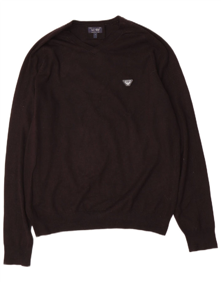 Armani Jeans Мужской джемпер с v-образным вырезом, большой черный вискозный свитер