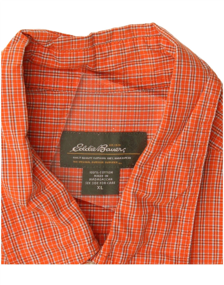 EDDIE BAUER Мужская рубашка с коротким рукавом XL, оранжевая клетка, хлопок