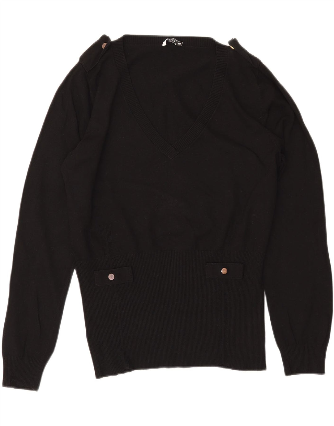 Женский джемпер с v-образным вырезом в стиле милитари MARELLA UK 20 2XL, черный вискоза