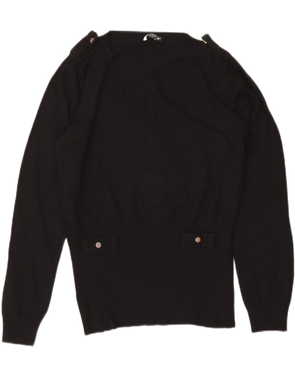 Женский джемпер с v-образным вырезом в стиле милитари MARELLA UK 20 2XL, черный вискоза