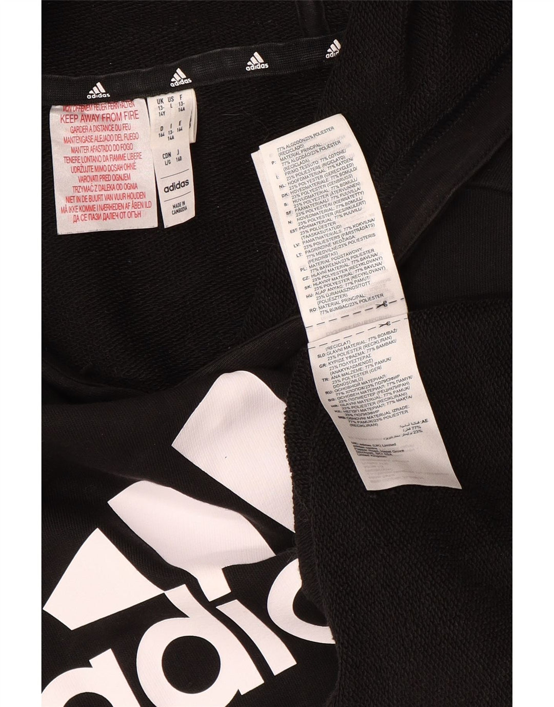 Джемпер с капюшоном ADIDAS для мальчиков 13-14 лет, черный, хлопок