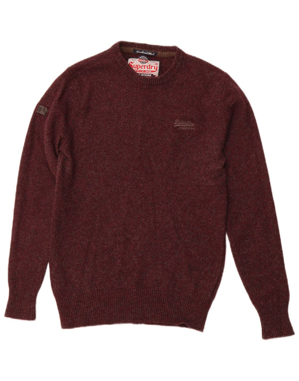SUPERDRY Мужской свитер с круглым вырезом, маленький бордовый из овечьей шерсти
