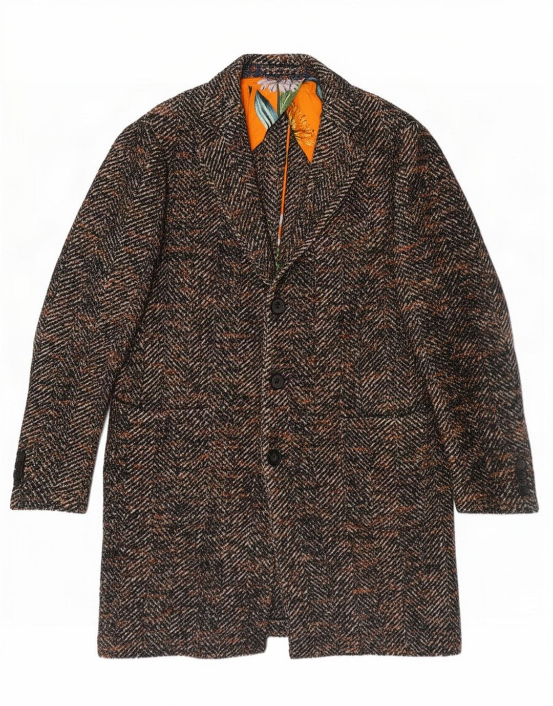 Мужское пальто Etro IT 52 XL коричневое, шерсть классическое с узором «елочка»