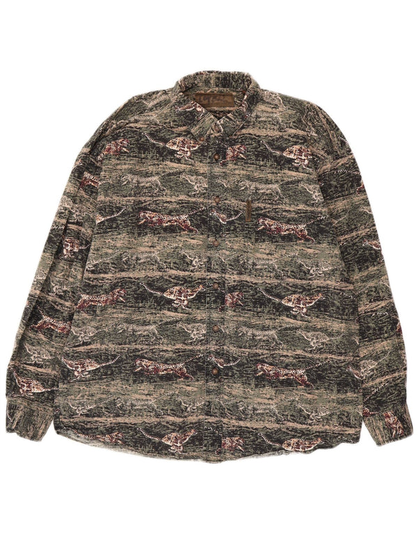 Мужская фланелевая рубашка VINTAGE, большая зеленая хлопковая рубашка с животным принтом