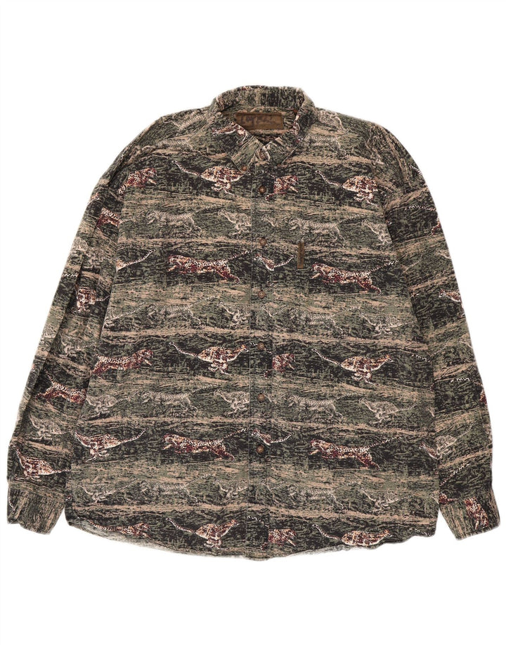 Мужская фланелевая рубашка VINTAGE, большая зеленая хлопковая рубашка с животным принтом
