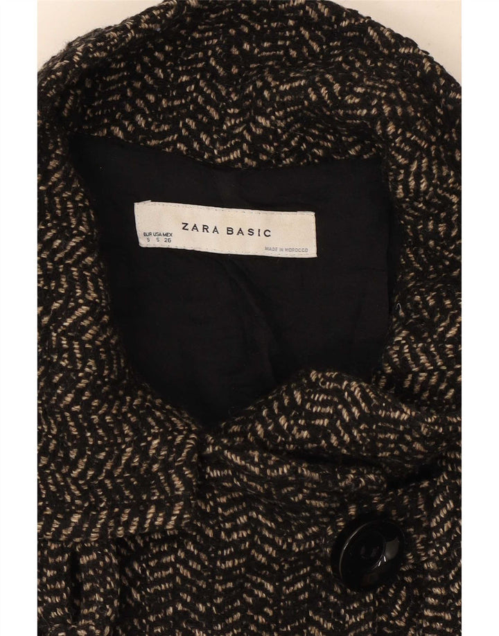 Женское двубортное пальто Zara UK 10, маленькое серое с узором «в елочку»