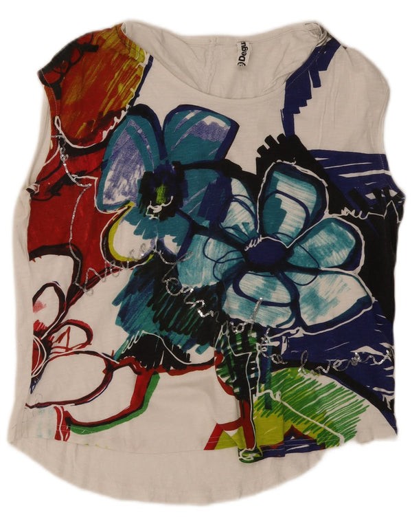 Женский жилет свободного кроя Desigual с графическим рисунком, Великобритания, 18 XL, белый хлопок с цветочным принтом