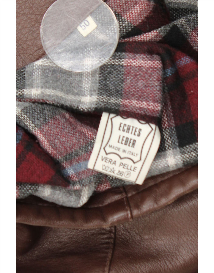 Винтажная мужская кожаная куртка с поясом EU 50, большая коричневая кожа