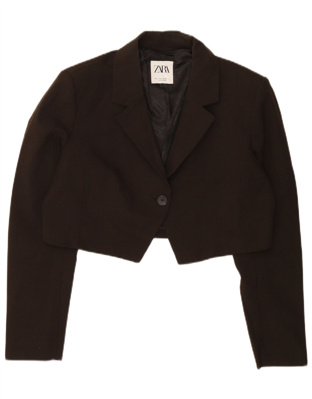 Женский укороченный пиджак на 1 пуговице Zara UK 16, большой коричневый полиэстер в клетку