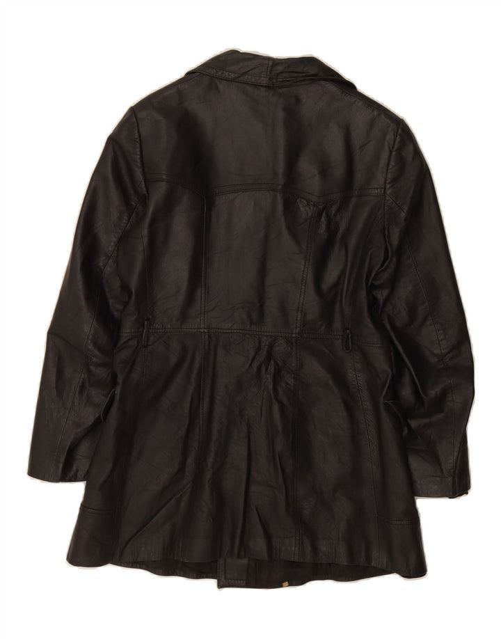 VINTAGE Womens Double Breasted Leather Coat UK 14 Medium Black Vintage Vintage and Second-Hand Vintage from Messina Hembry 